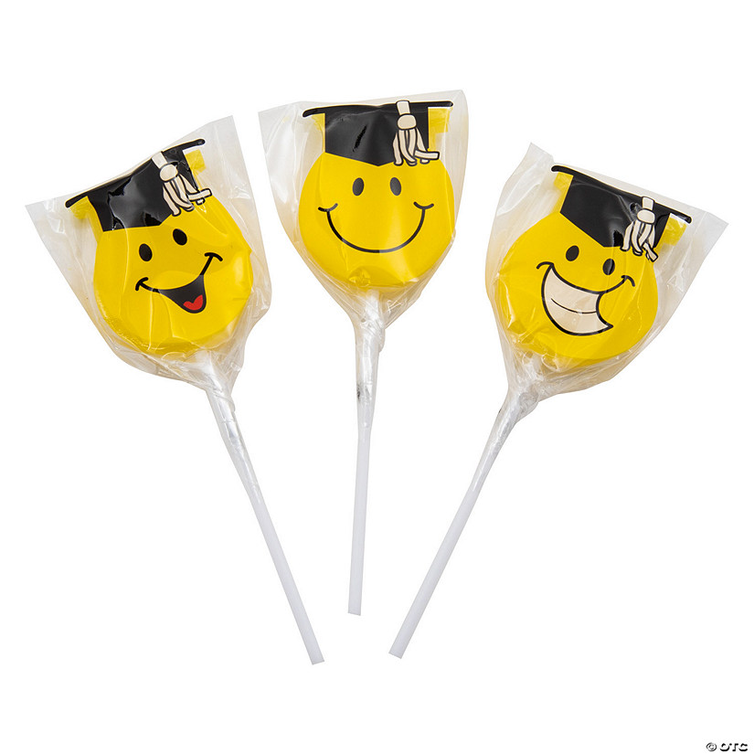 Smile Face with Graduation Hat Pineapple Lollipops - 12 Pc. Image