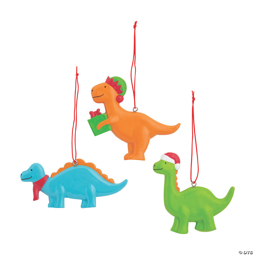 Smiling Dinosaur Resin Christmas Ornaments - 12 Pc. Image