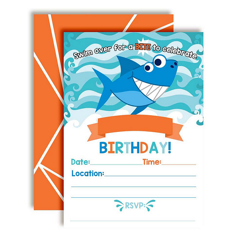 Smiling Shark Birthday Party Invitations 40pc. by AmandaCreation Image