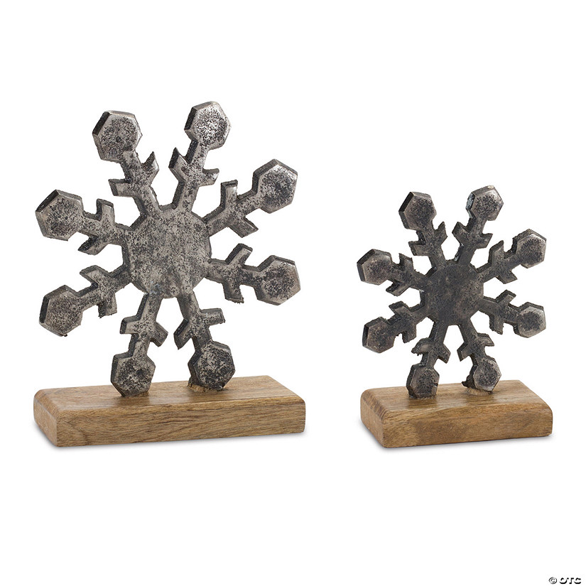 Snowflake On Stand (Set Of 6) 5.75"H, 7.75"H Aluminum/Wood Image