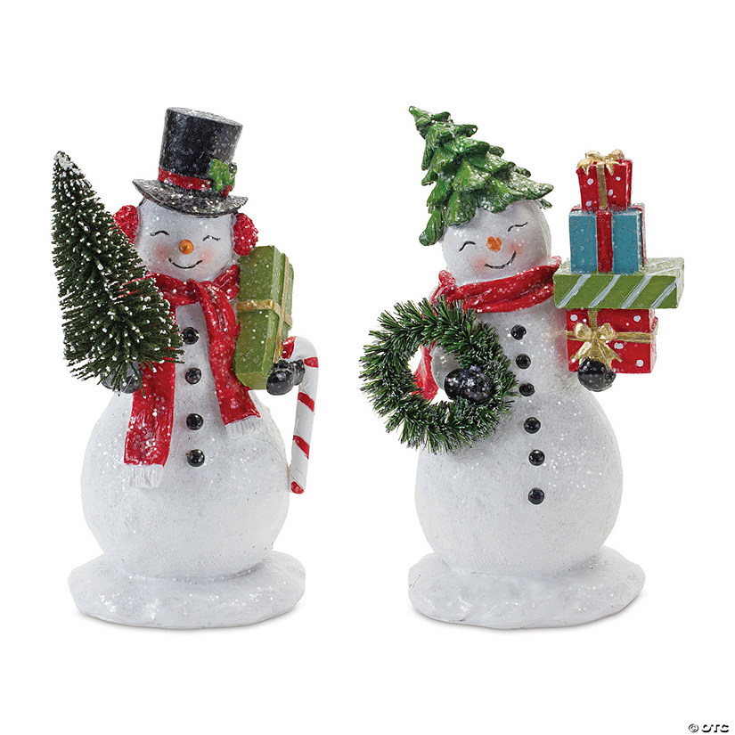 Snowman Couple Figurine (Set Of 2) 8"H Resin Image