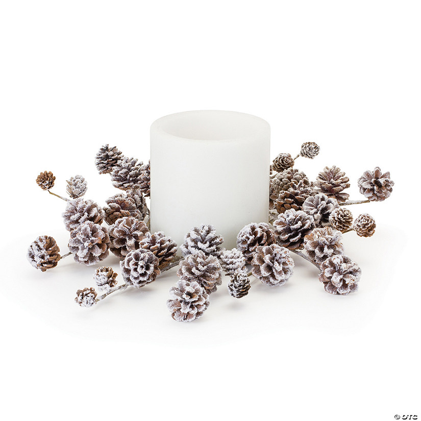 Snowy Pine Cone Candle Ring (Set Of 2) 16.25"D Cone (Fits A 6" Candle) Image