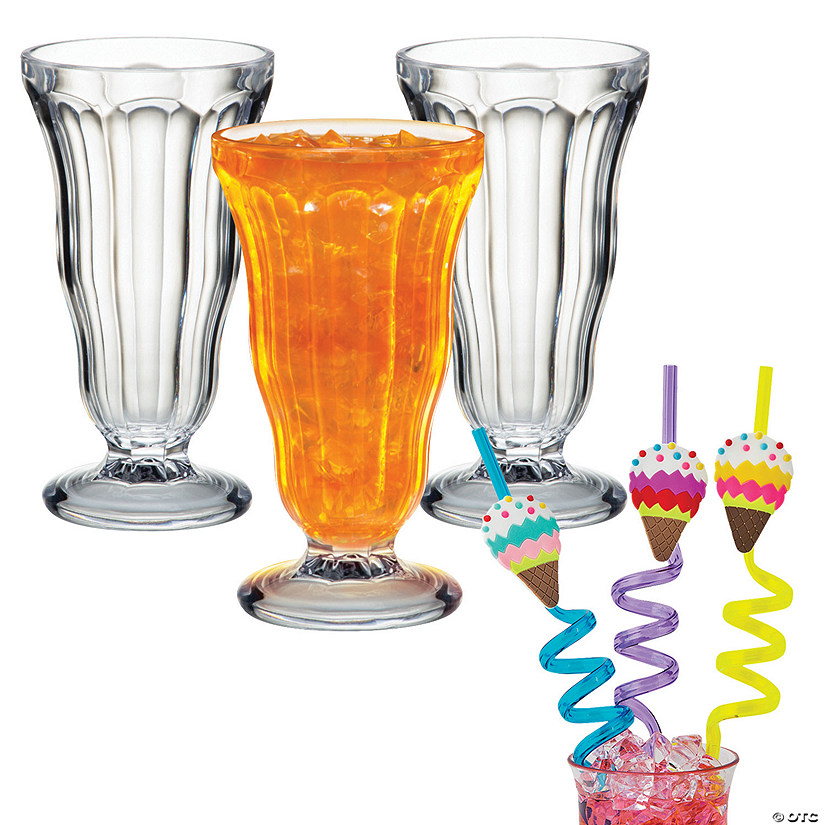 Soda Fountain Glass & Silly Straw Kit for 12 Image