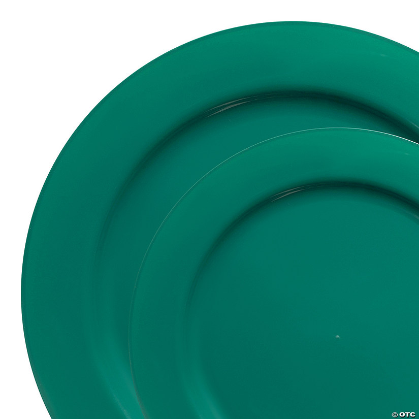 Solid Green Holiday Round Disposable Plastic Dinnerware Value Set (40 Dinner Plates + 40 Salad Plates) Image
