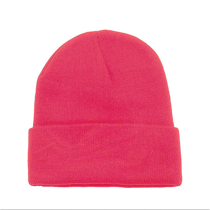 Solid Long Cuffed Beanie Skullies for Men and Women (Hot Pink) Image