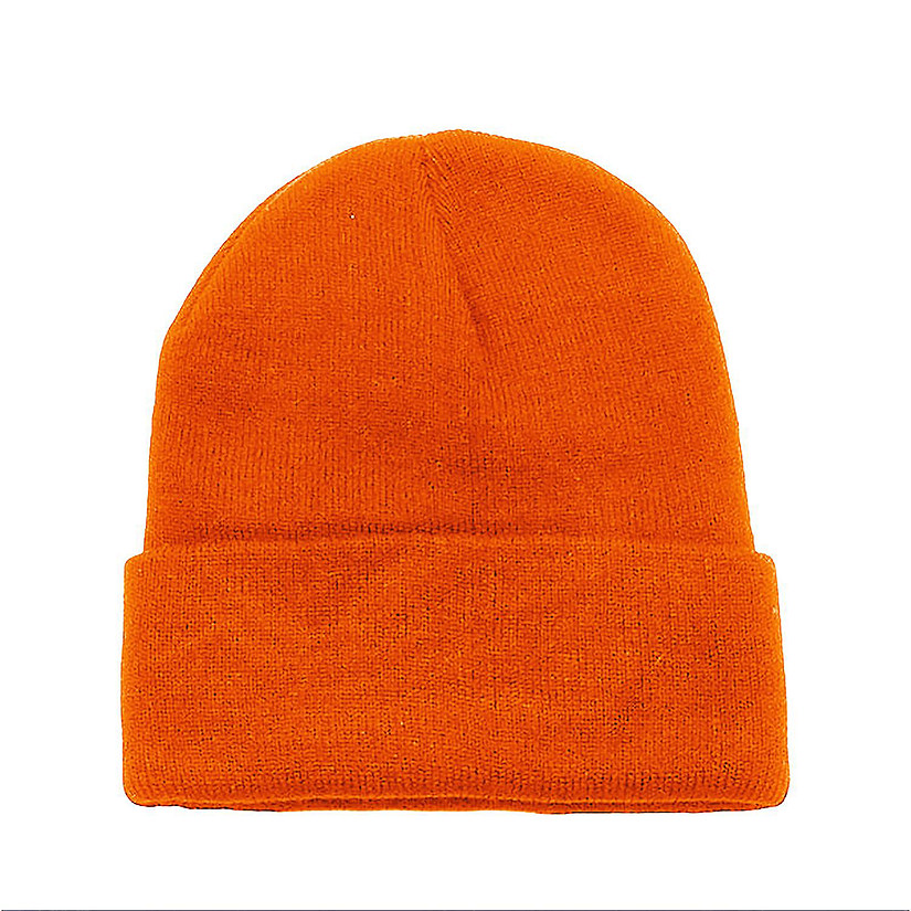 Solid Long Cuffed Beanie Skullies for Men and Women (Orange) Image