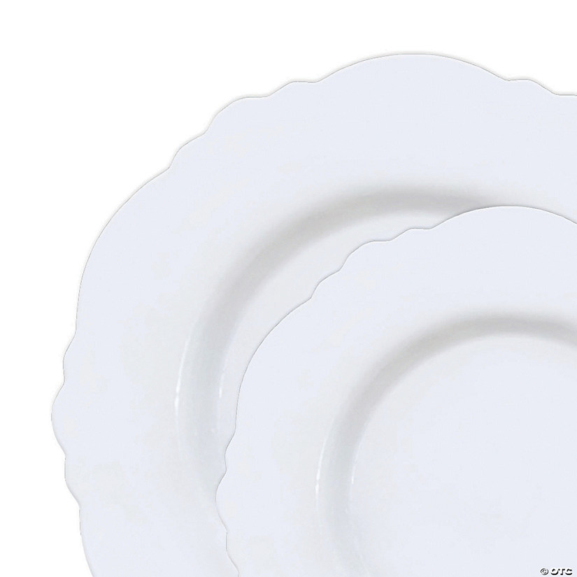 Solid White Round Blossom Disposable Plastic Dinnerware Value Set (120 Dinner Plates + 120 Salad Plates) Image