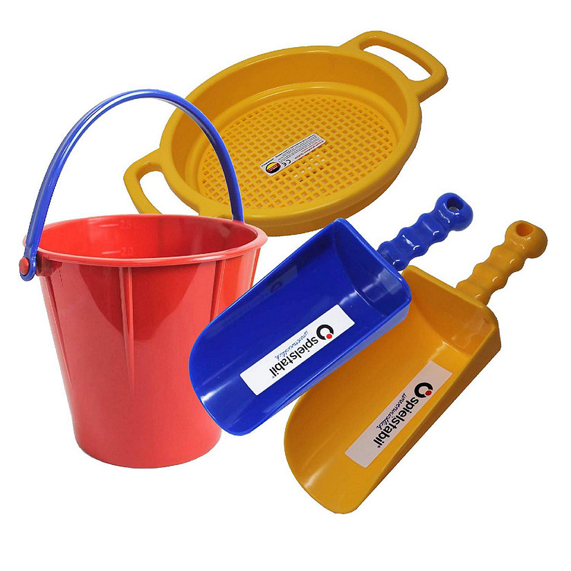 Spielstabil Sand Toys Bundle Includes Large Pail, Large Sieve, 2 Large Scoops (Colors Vary - Made in Germany) Image
