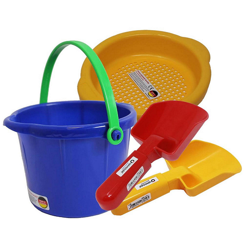 Spielstabil Toddler Sand Toys Bundle - Pail, Sieve and 2 Scoops (Colors Vary) Image