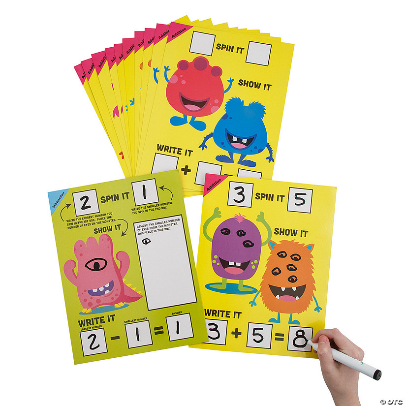 Spin, Write & Show It Dry Erase Monsters Math Mats - 24 Pc. Image