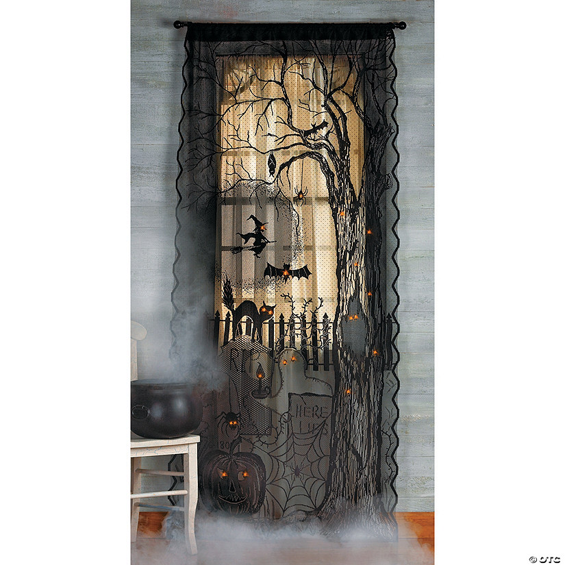 Spooky Lighted Lace Curtain Panel Halloween Decoration Image
