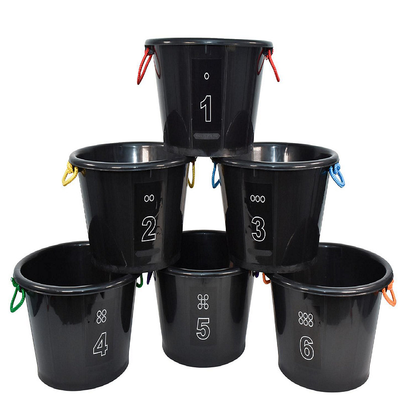Sportime Drum-N-Store Buckets, 18 x 12 Inches, Black, Set of 6 Image