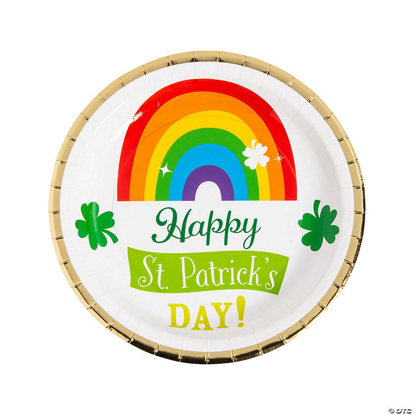 St. Patrick&#8217;s Day Lucky Rainbow Paper Dinner Plates - 8 Ct. Image