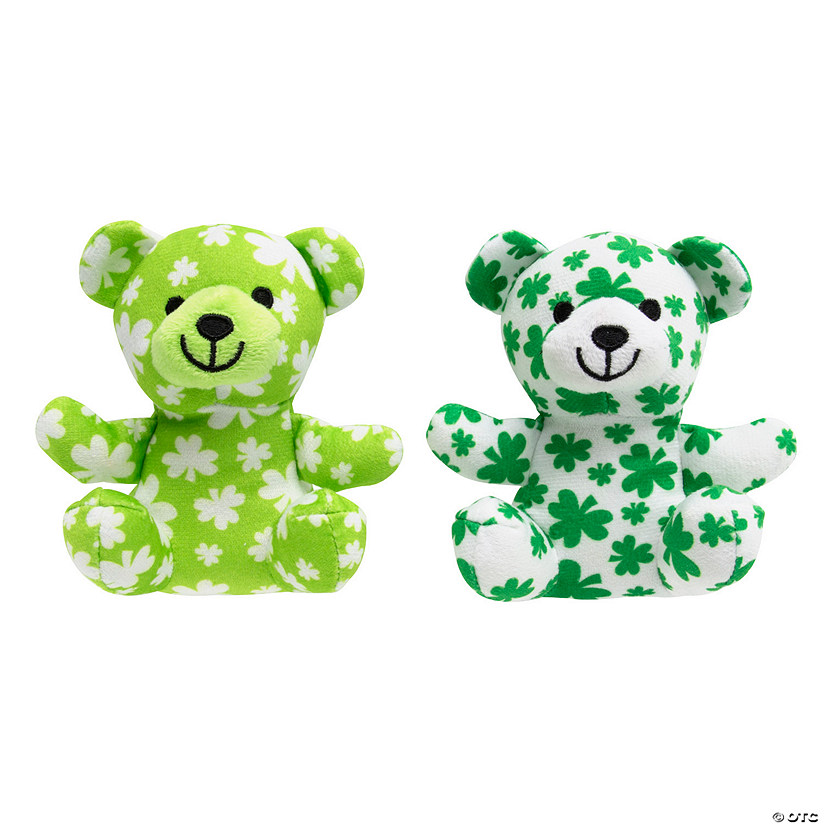 St. Patrick&#8217;s Day Shamrock Print Stuffed Bears - 12 Pc. Image