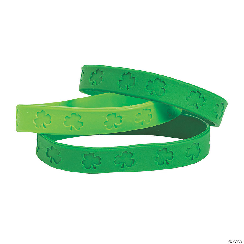 St. Patrick&#8217;s Day Shamrock Rubber Bracelets - 24 Pc. Image