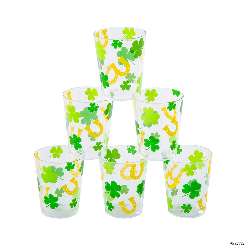 St. Patrick&#8217;s Day Shamrocks & Horseshoes BPA-Free Plastic Shot Glasses - 24 Ct. Image