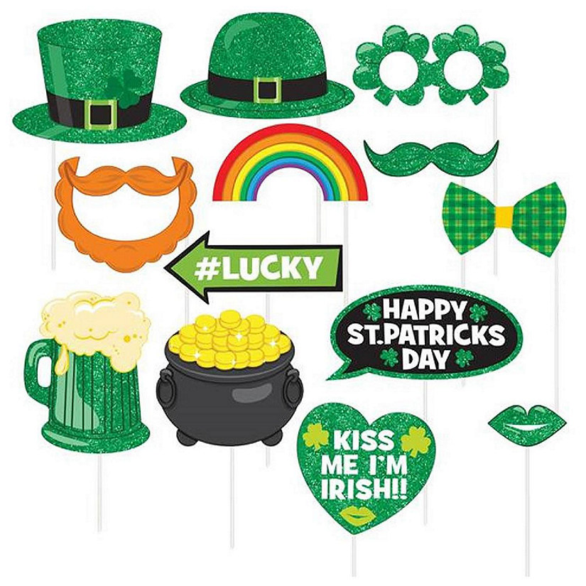 St. Patrick's Day Photo Booth 13 piece Prop Kit Luck of Irish Accessories Amscan 399465 Image