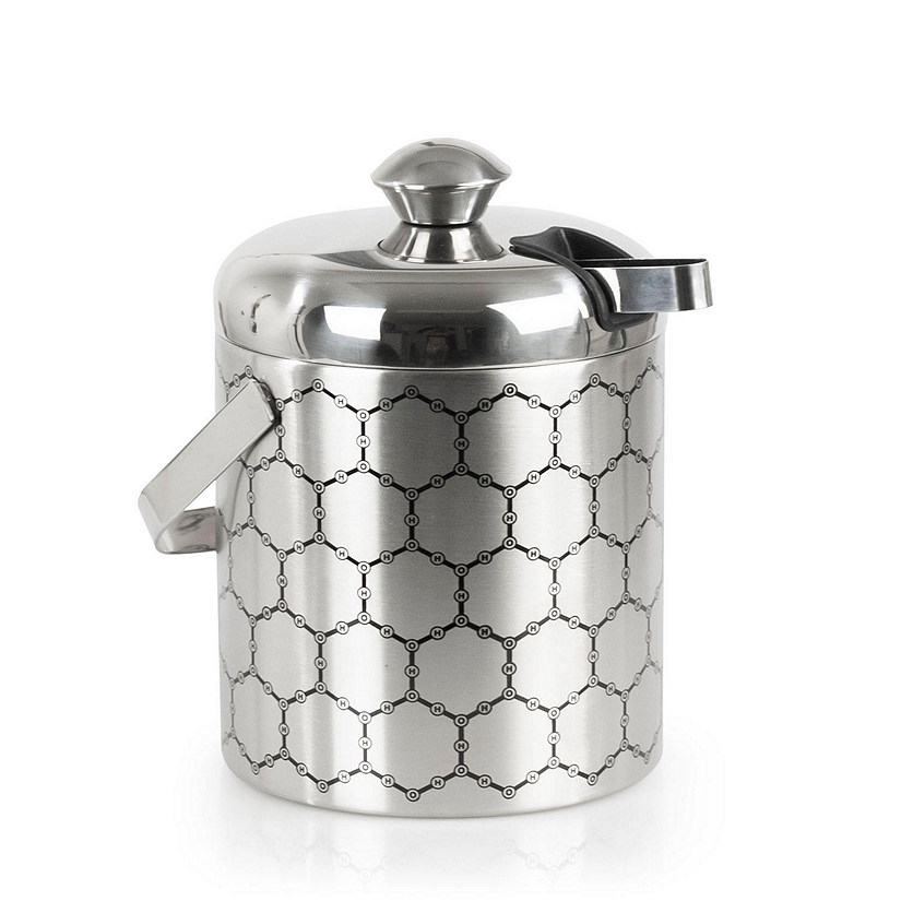 Stainless Steel Ice Bucket With Ice Molecule Pattern  Includes Set Of Ice Tongs Image