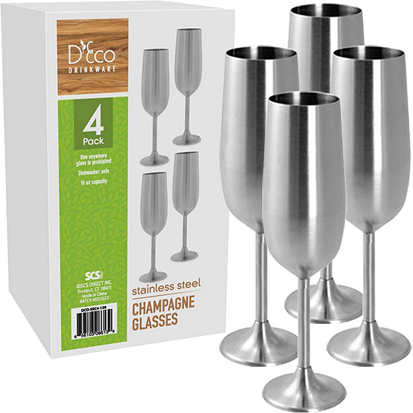 Stainless Steel Unbreakable 8 oz Stemmed Champagne Glasses (Set of 4) Premium Quality-Reusable Indoor & Outdoor Drinkware - Keeps Drink Cool Longer- Unique Part Image