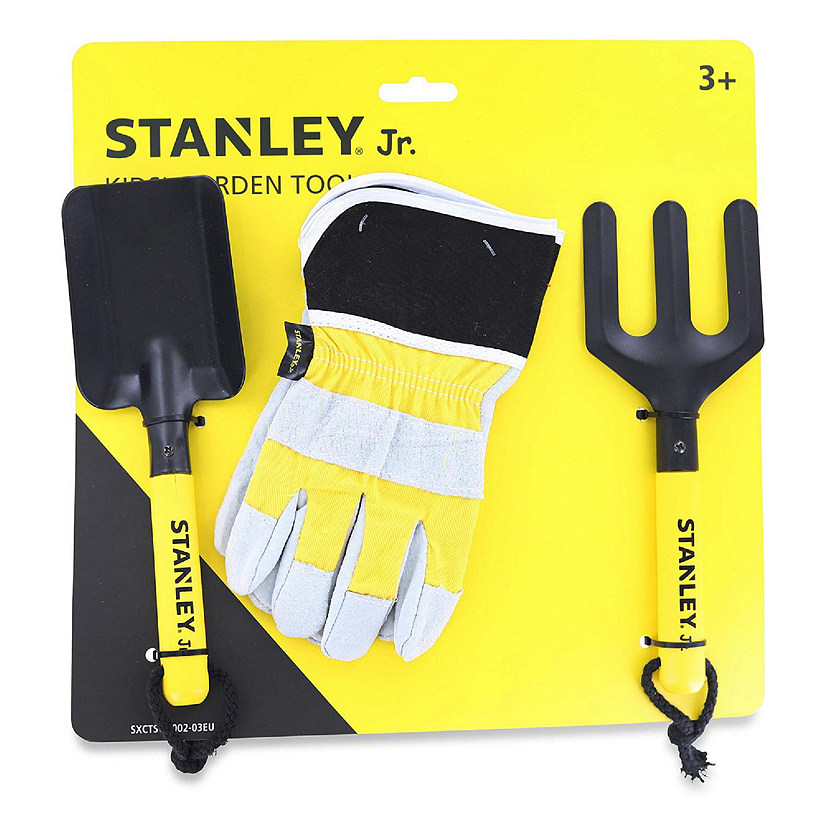 Stanley JR Garden Hand Tool 3 Piece Set  Hand Spade  Hand Fork  Work Gloves Image