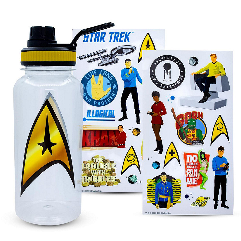 Star Trek Gold Delta Logo Twist Spout Water Bottle and Sticker Set  32 Ounces Image