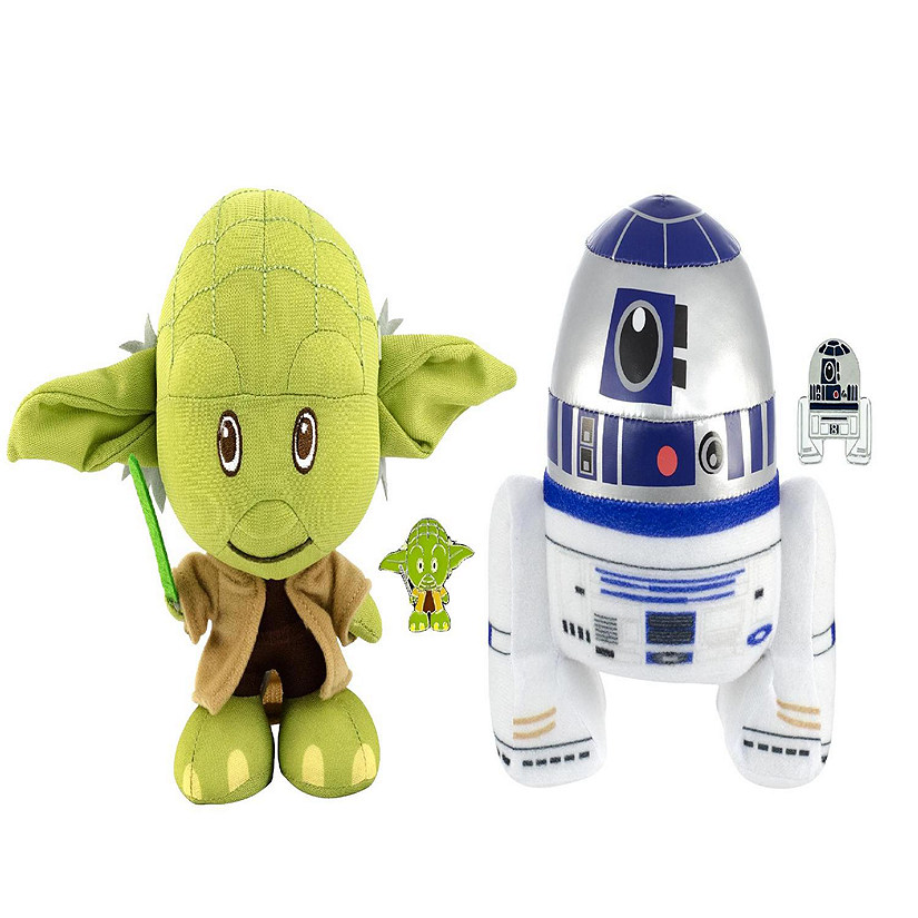 Star Wars Baby Yoda and R2-D2 Stylized 7 Inch Plush Set of 2 With Enamel Pins Image