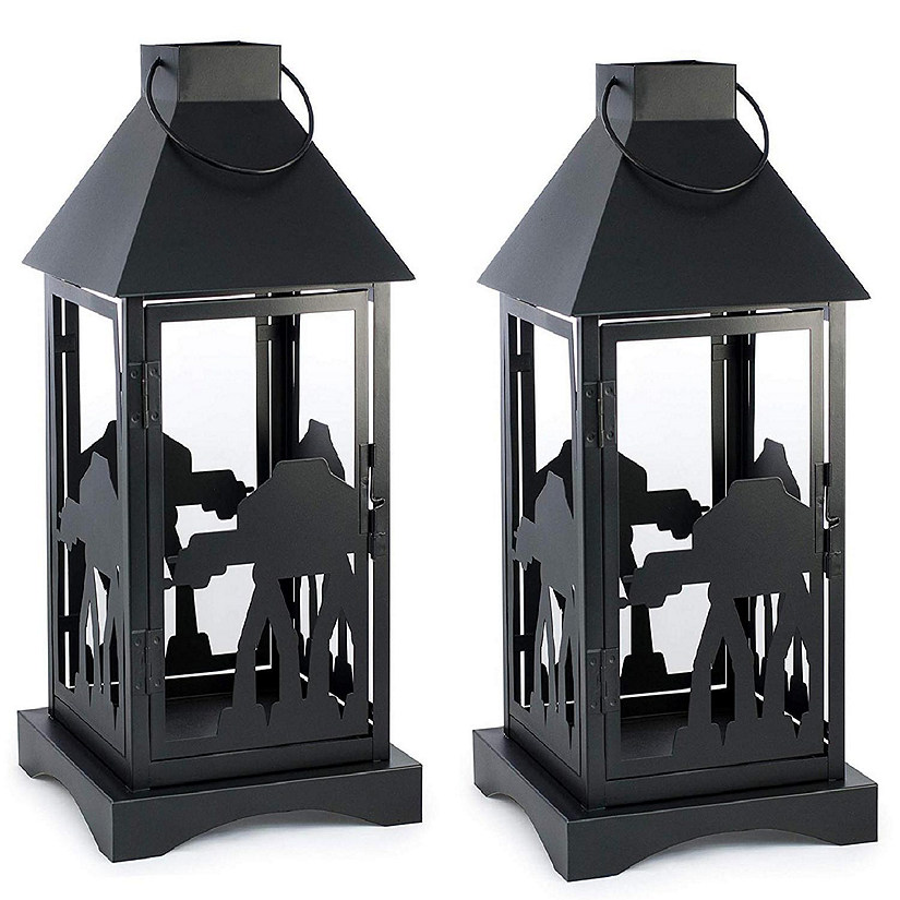 Star Wars Black Stamped Lantern  Imperial AT-AT  14 Inches  Set of 2 Image