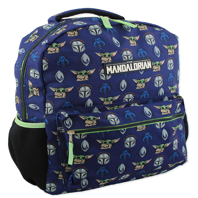 Star Wars Mandalorian Baby Yoda Boy's Girl's Adult 16 Inch School Backpack (One Size, Blue/Green) Image