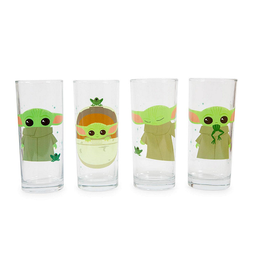 Star Wars: The Mandalorian Grogu With Frog 10-Ounce Tumbler Glasses  Set of 4 Image