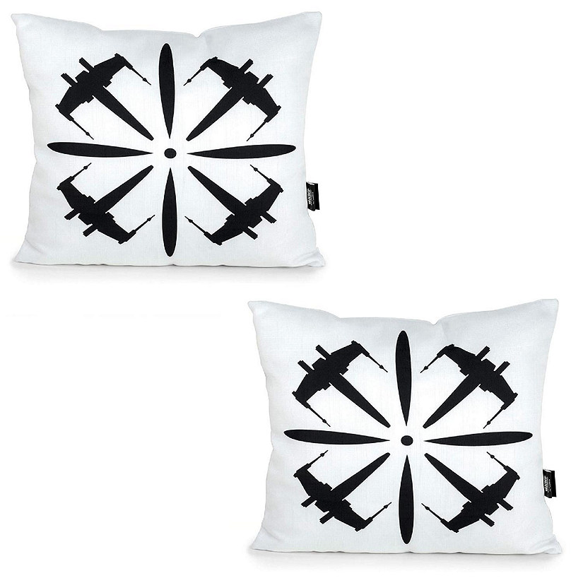 Star Wars White Throw Pillow  Black X-Wing Design  18 x 18 Inches  Set of 2 Image