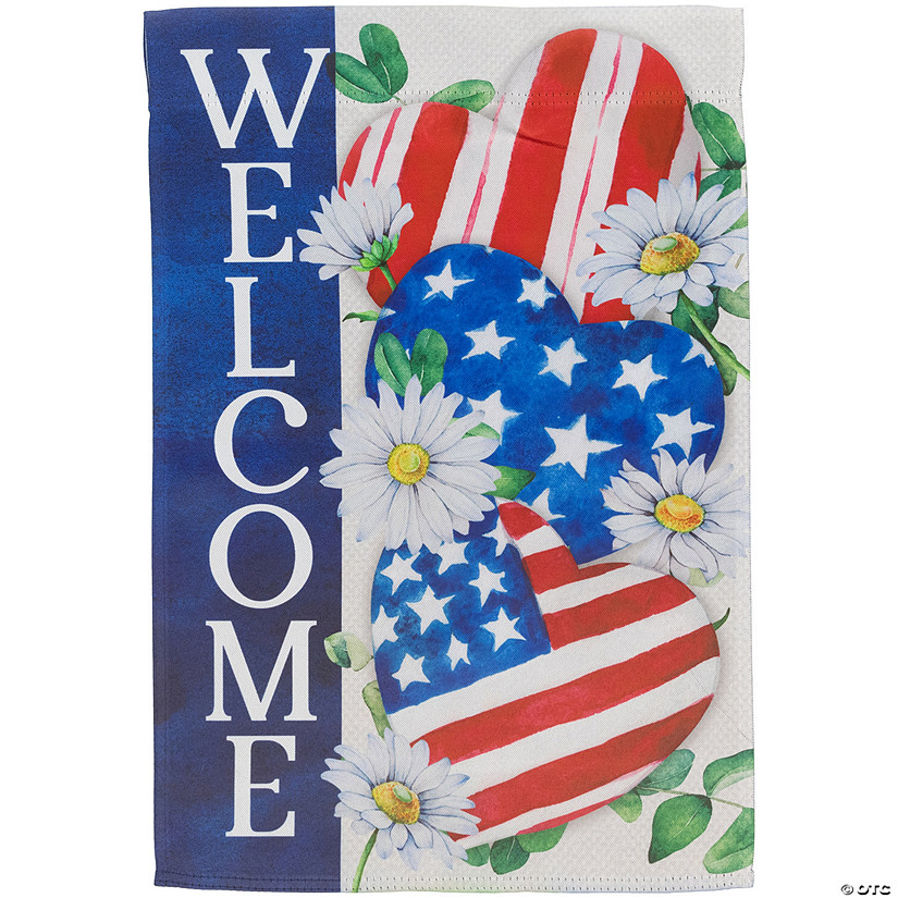 Stars and Stripes Hearts "Welcome" Americana Outdoor Garden Flag 18" x 12.5" Image