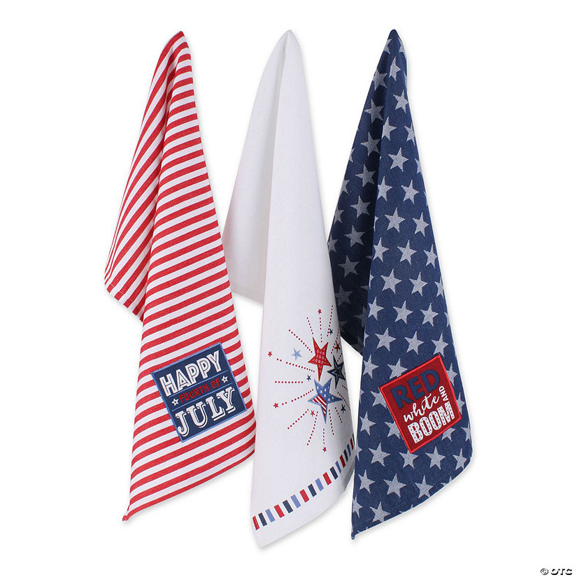 Stars & Stripes Kitchen Textiles, 18X28", Happy Fourth Of July, 3 Pieces Image