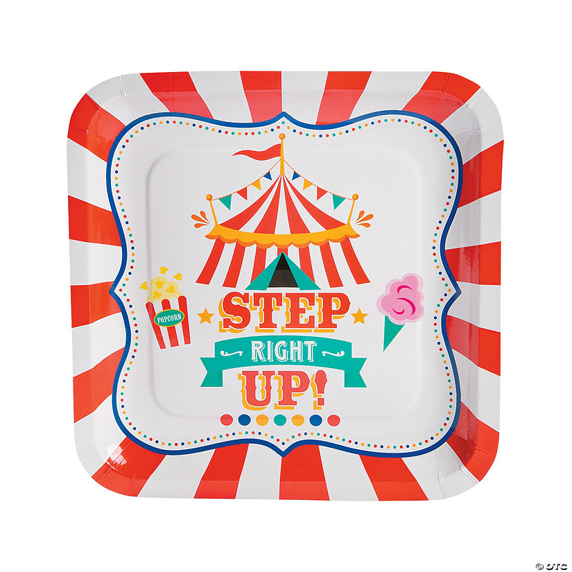 Step Right Up Carnival Party Square Paper Dinner Plates - 8 Ct. Image