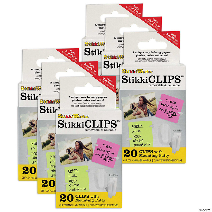 StikkiWorks Stikki Clips with Mounting Putty, 20 Per Pack, 6 Packs Image