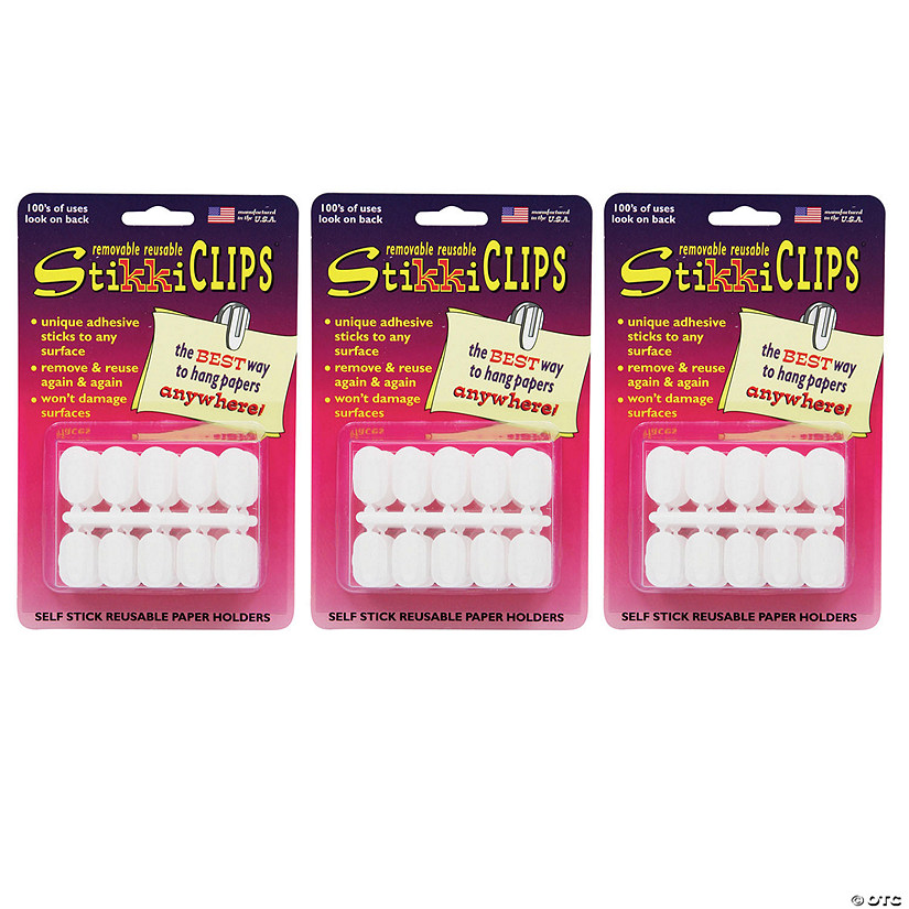 StikkiWorks StikkiCLIPS Adhesive Clips, White, 30 Per Pack, 3 Packs Image