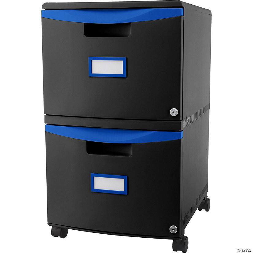 Storex 2 Drawer Mobile File Cabinet with Lock, Black & Blue Image