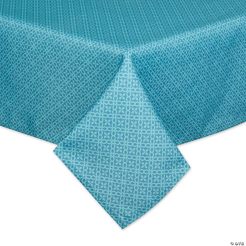 Storm Blue Tonal Lattice Print Outdoor Tablecloth With Zipper, 60X120 Image