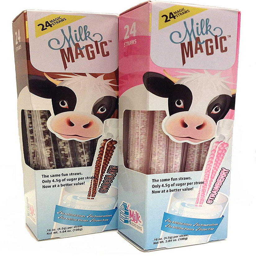 Strawberry & Chocolate Magic Milk Fun Straws 24 Each (2pk) Image