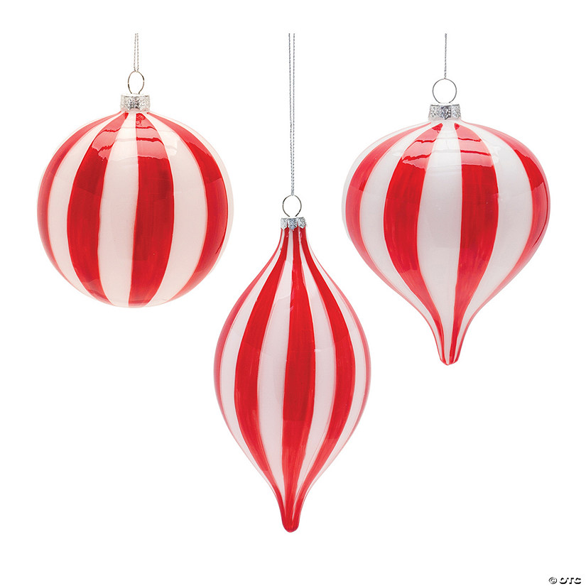 Striped Ornament (Set Of 6) 5"H, 5.5"H, 7"H Glass Image