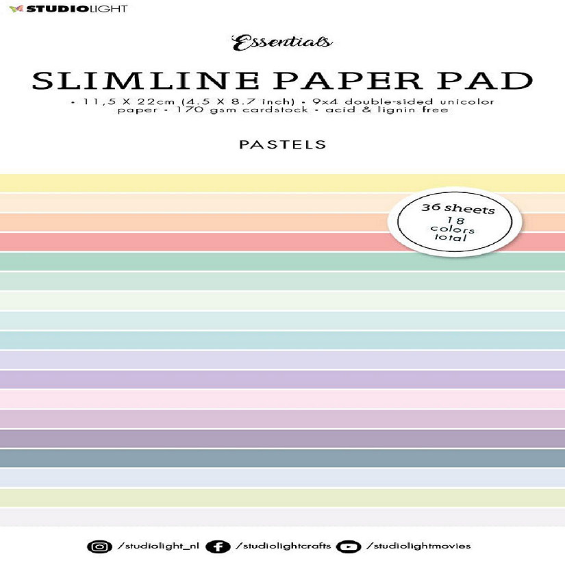 Studio Light SL Paper Pad Double Sided Unicolor Pastels Slimline Essentials 115x220x5mm 36 sh nr32 Image