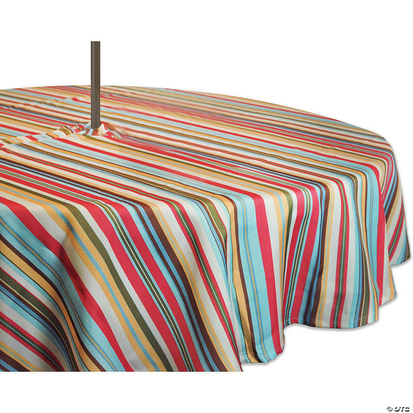 Summer Stripe Outdoor Tablecloth With Zipper 52 Round Image