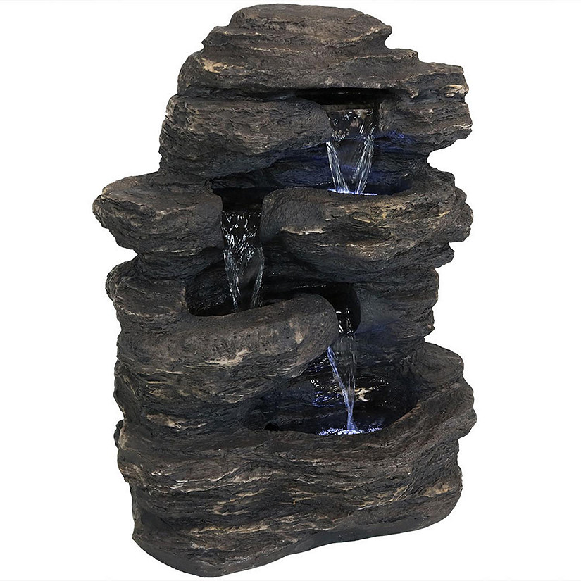 Sunnydaze 24"H Electric Polystone Rock Falls Waterfall Outdoor Water Fountain with LED Lights Image
