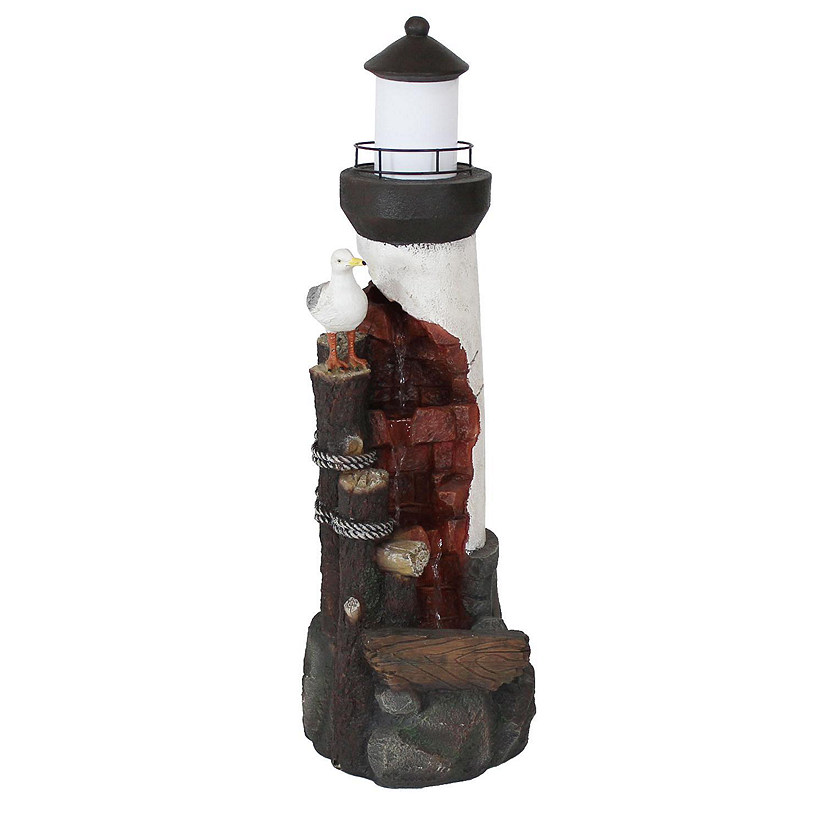 Sunnydaze 36"H Electric Polyresin Gull's Cove Lighthouse Outdoor Water Fountain with LED Light Image