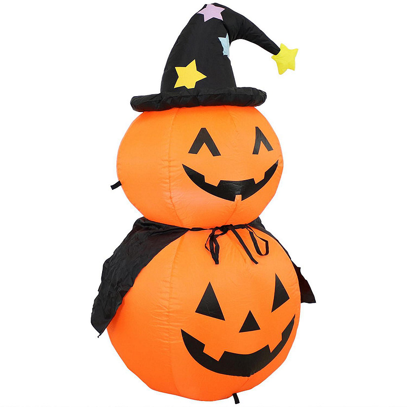 Sunnydaze 4 Foot Self Inflatable Blow Up Jack-O' Lantern Duo with Witch Hat Outdoor Holiday Halloween Lawn Decoration with LED Lights Image