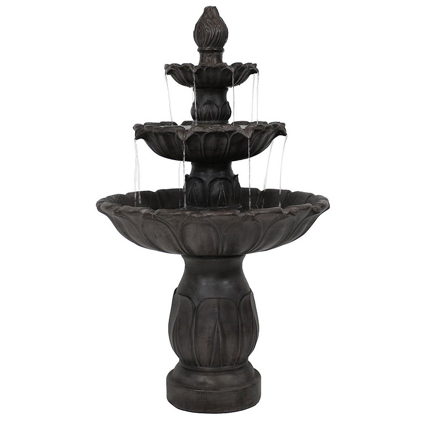 Sunnydaze 46"H Electric Polystone 3-Tier Classic Tulip Outdoor Water Fountain, Dark Brown Image