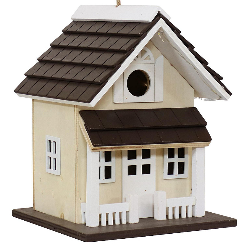 Sunnydaze 9.25" Cozy Home Wood Hanging Bird House with Solar Light Cream Image