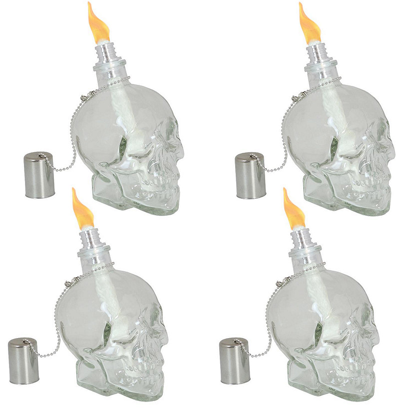 Sunnydaze Grinning Skull Glass Tabletop Torches - Clear - 4-Pack Image