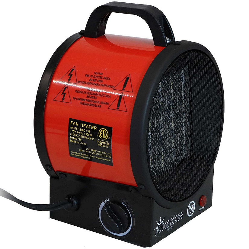 Sunnydaze Indoor Home Personal Portable Ceramic Electric Space Heater with Auto-Shutoff - 750-1500 Watt - Red and Black Image