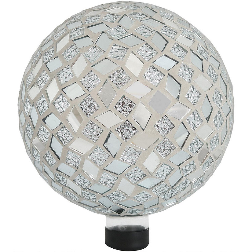 Sunnydaze Indoor/Outdoor Mirrored Diamond Mosaic Gazing Globe Glass Garden Ball - 10" Diameter - Silver - 1 Globe Image