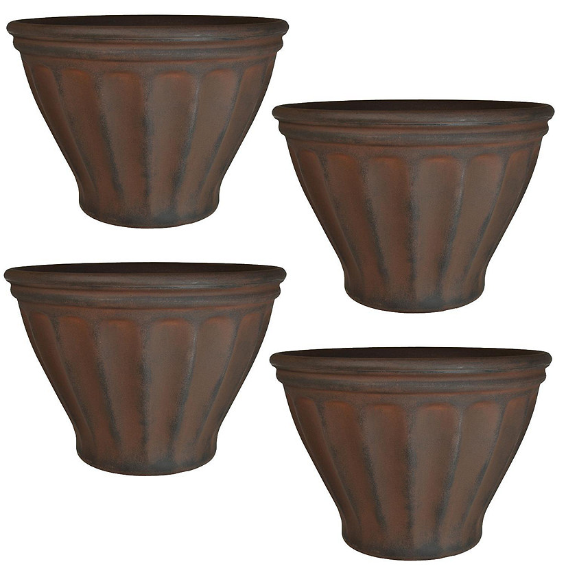Sunnydaze Indoor/Outdoor Patio, Garden, or Porch Weather-Resistant Double-Walled Charlotte Flower Pot Planter - 16" - Rust Finish - 4pk Image